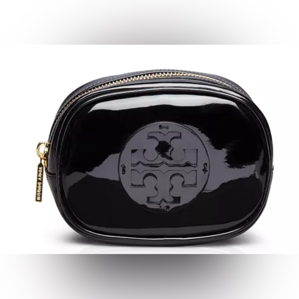 Tory Burch black patent leather make up bag
